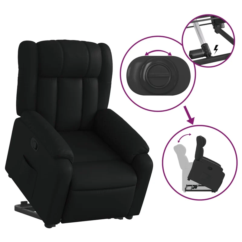 Fauteuil relax TV rembourrage confortable fonction de levage électrique en PVC noir DEC028083