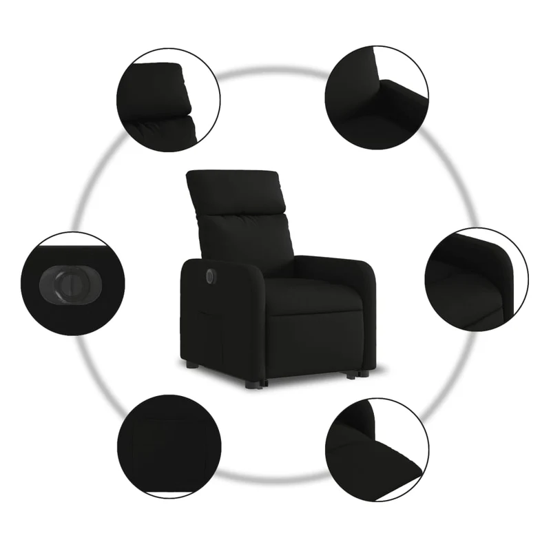 Fauteuil relax TV fonction de levage électrique très confortable en tissu noir DEC028494