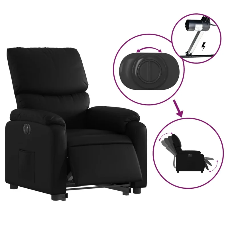 Fauteuil relax TV fonction de levage électrique très confortable en PVC noir DEC028469