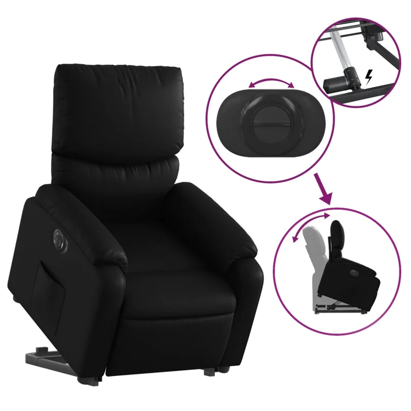 Fauteuil relax TV fonction de levage électrique très confortable en PVC noir DEC028469