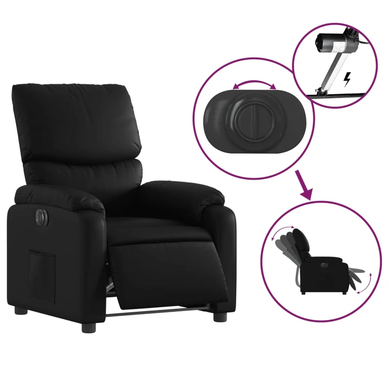 Fauteuil relax TV fonction d'inclinaison électrique très confortable en PVC noir DEC028467