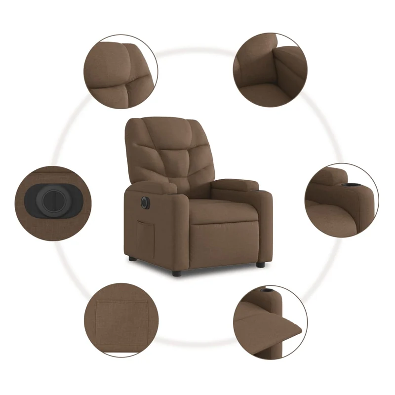 Fauteuil relax TV fonction d'inclinaison électrique très confortable en tissu marron DEC028434