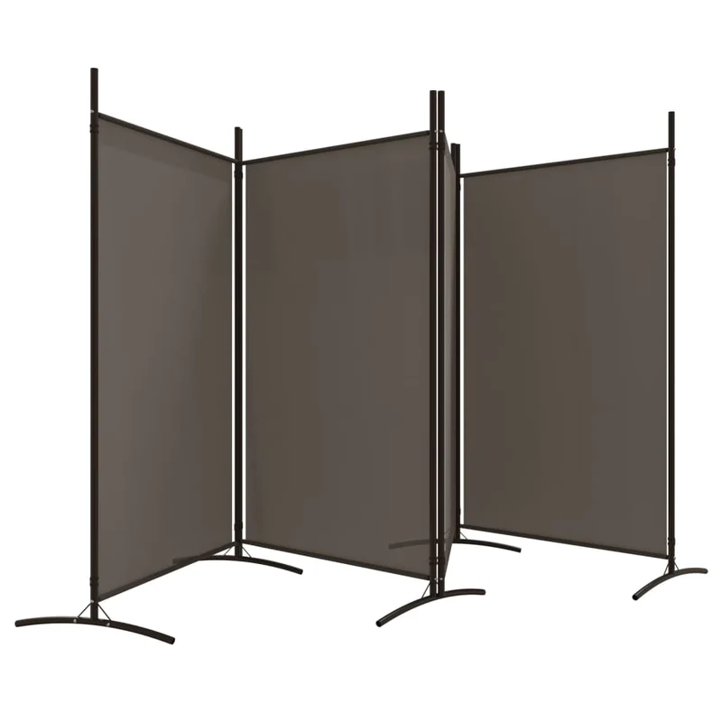 Séparateur de pièce cloison 4 panneaux 346 x 180 cm tissu anthracite et fer DEC030827