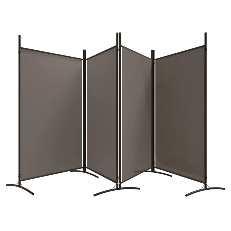Séparateur de pièce cloison 4 panneaux 346 x 180 cm tissu anthracite et fer DEC030827