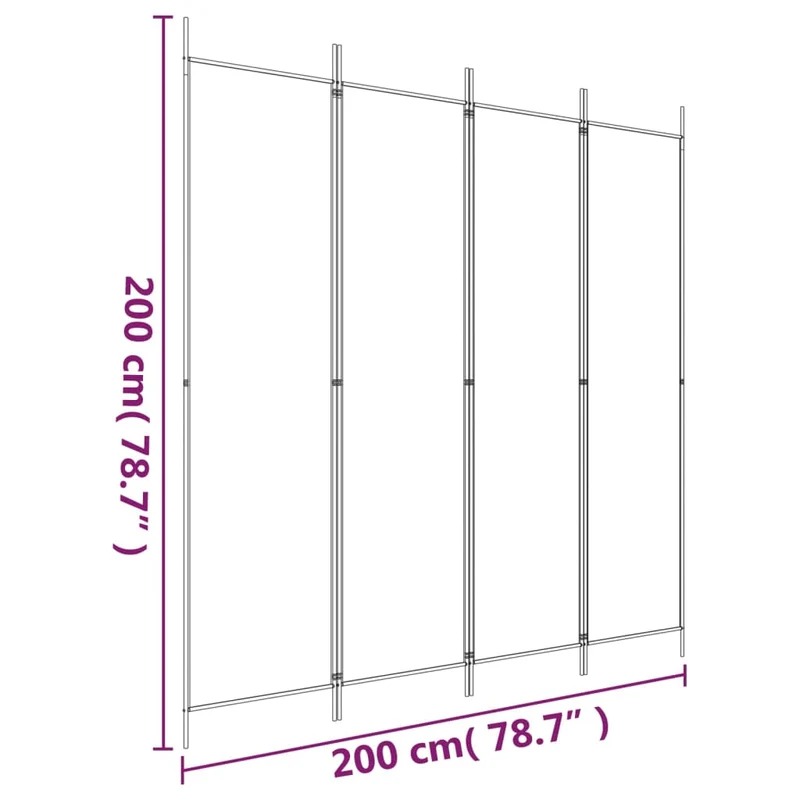 Paravent séparateur de pièce cloison 4 panneaux 200 x 200 cm tissu anthracite et fer DEC030825