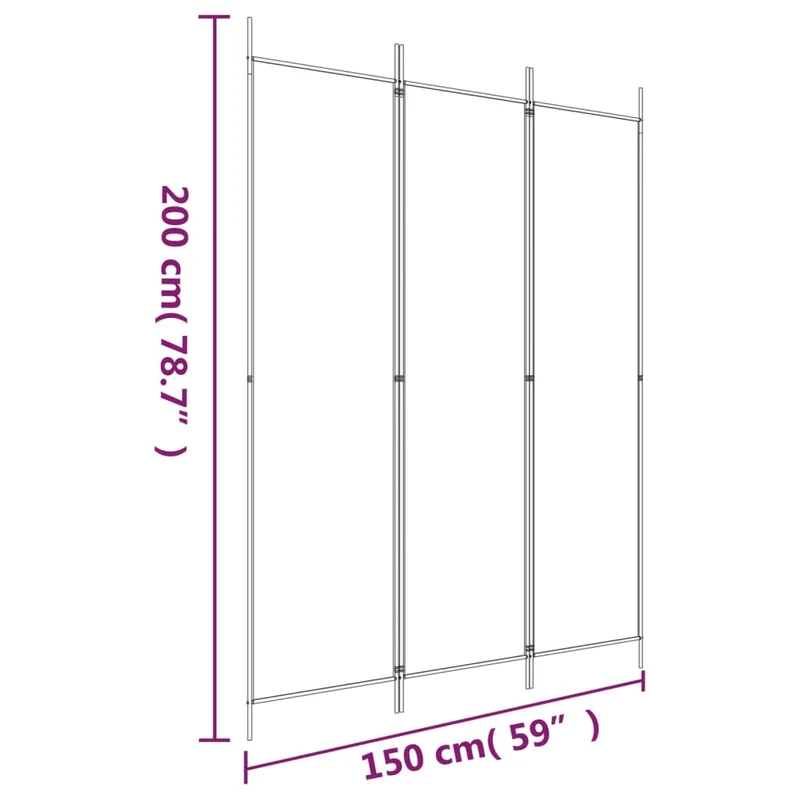 Paravent séparateur de pièce cloison 3 panneaux 150 x 200 cm tissu blanc et fer DEC030741