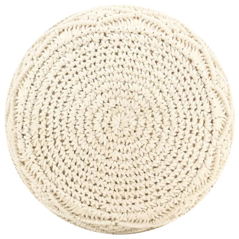 Pouf tabouret repose-pied cordes tressées à la main 45 x 30 cm coton beige DEC029981