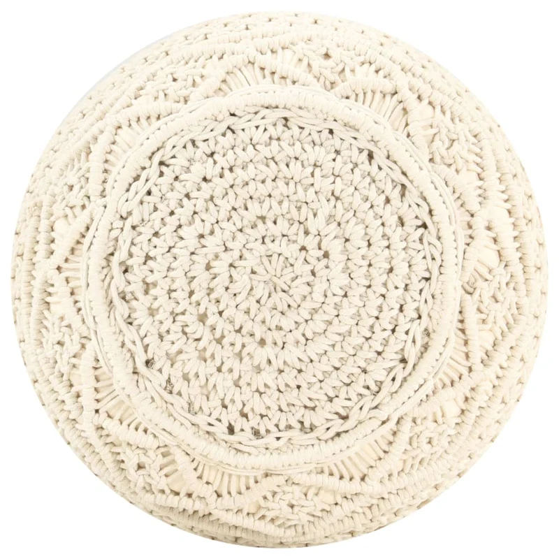 Pouf tabouret repose-pied cordes tressées à la main 45 x 30 cm coton beige DEC029981