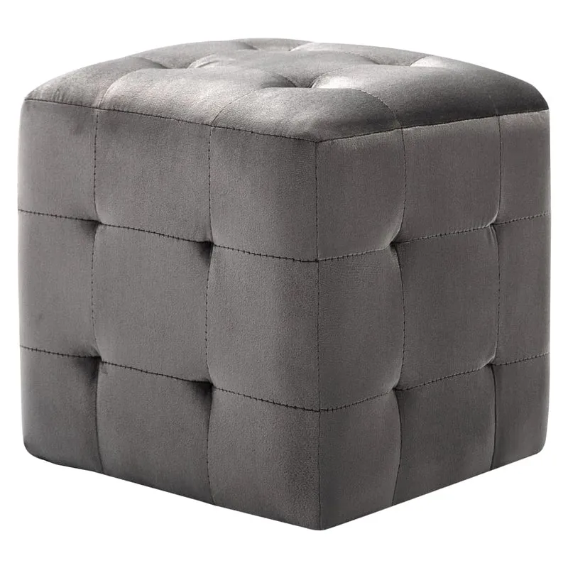 Lot de 2 poufs repose-pied tabouret capitonné 30 x 30 x 30 cm tissu velours gris DEC029935