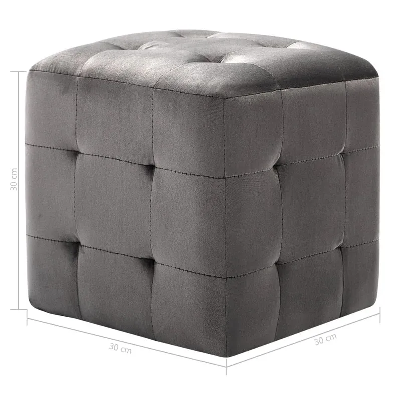 Lot de 2 poufs repose-pied tabouret capitonné 30 x 30 x 30 cm tissu velours gris DEC029935