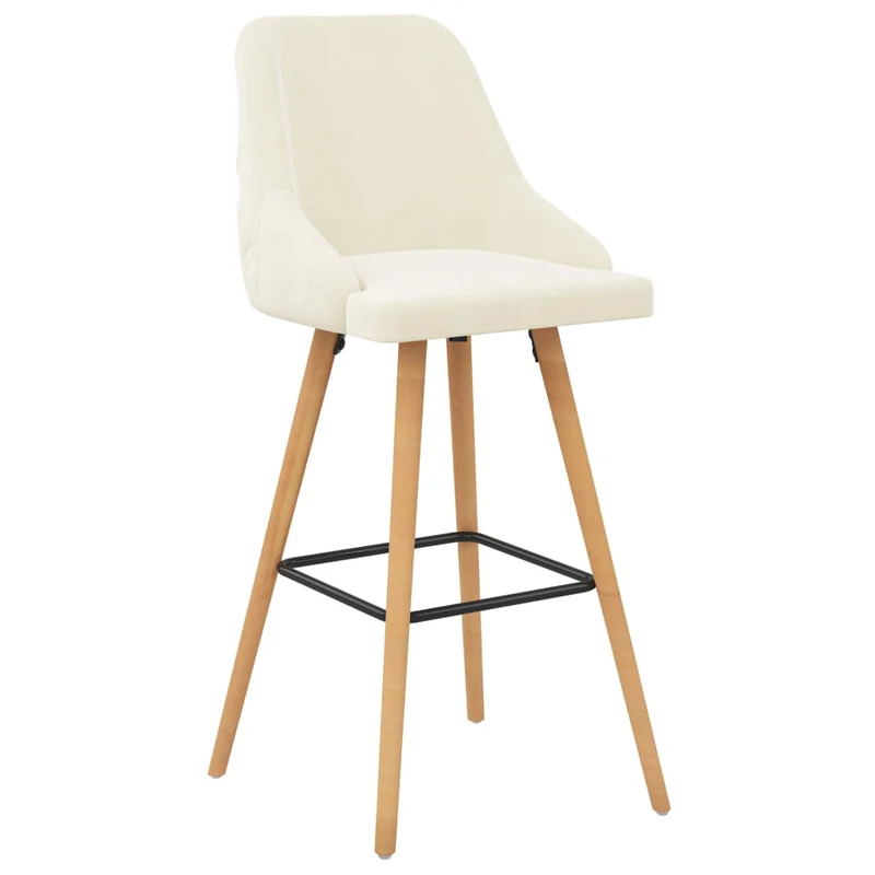 Tabourets de bar x2 chaises haute design et moderne en velours crème et bois DEC029388