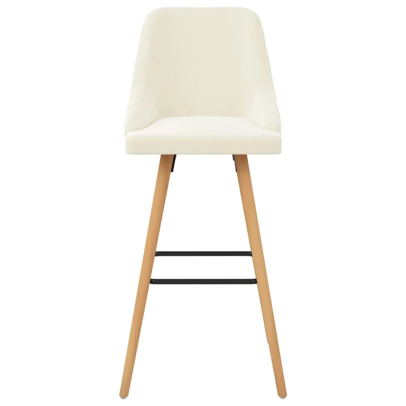 Tabourets de bar x2 chaises haute design et moderne en velours crème et bois DEC029388