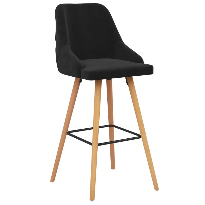 Lot de 2 tabourets de bar chaises hautes design moderne en velours noir et bois DEC029830