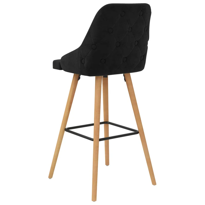 Lot de 2 tabourets de bar chaises hautes design moderne en velours noir et bois DEC029830