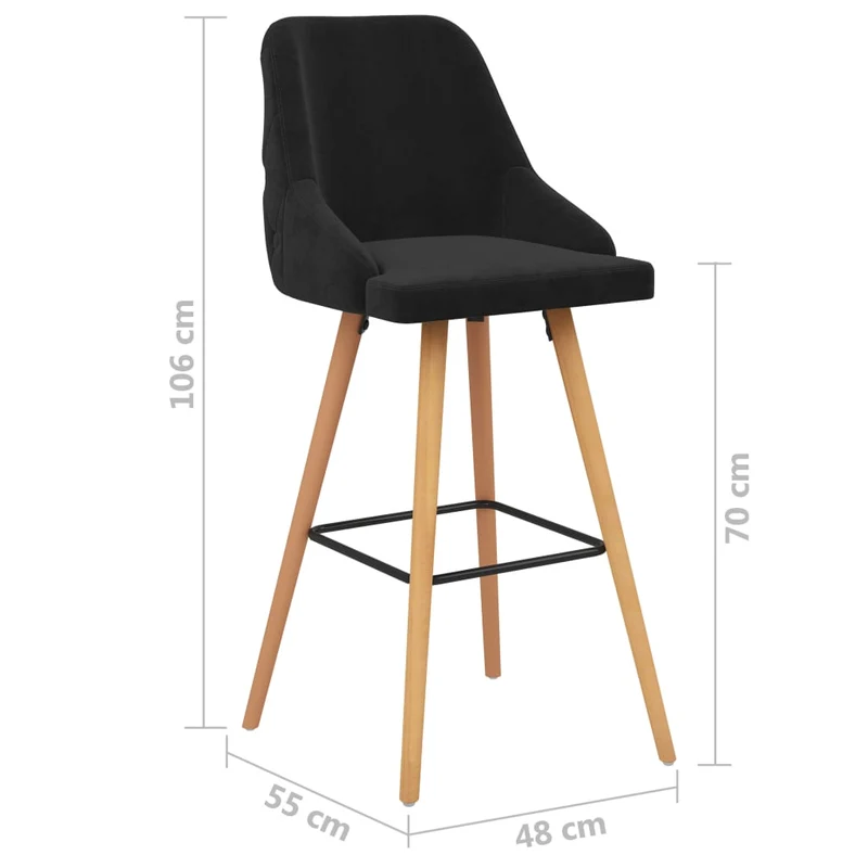 Lot de 2 tabourets de bar chaises hautes design moderne en velours noir et bois DEC029830