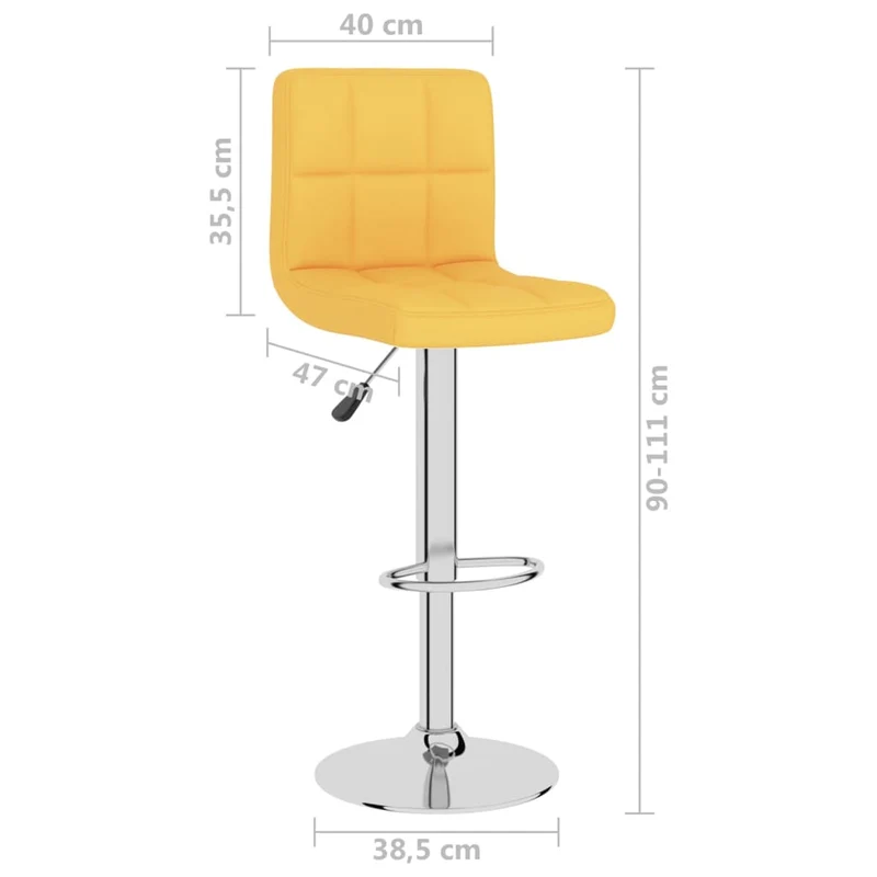 Lot de 2 tabourets de bar chaises hautes avec dossier en tissu jaune moutarde cadre en acier DEC029748