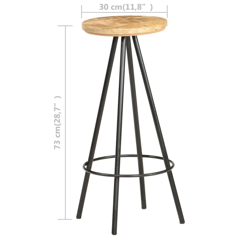 Lot de 2 tabourets de bar chaises hautes avec repose-pied en bois de manguier et fer DEC029636