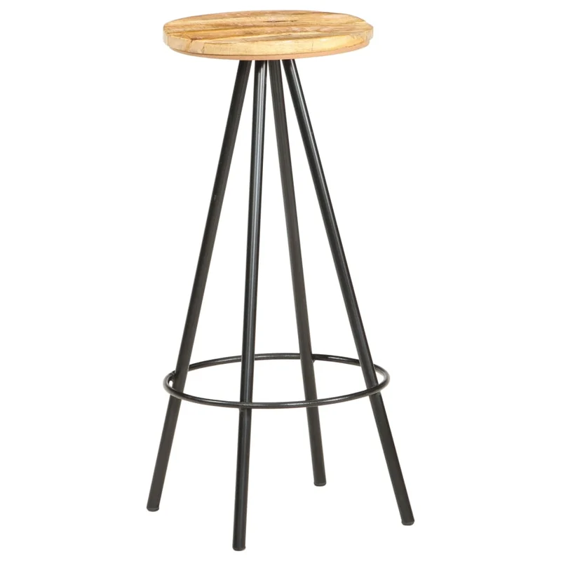 Lot de 2 tabourets de bar chaises hautes avec repose-pied en bois de manguier et fer DEC029636