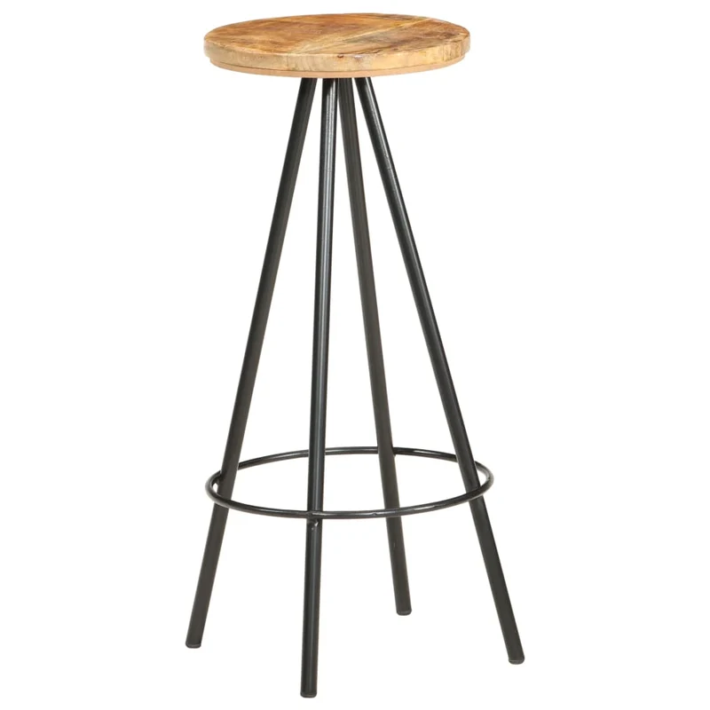 Lot de 2 tabourets de bar chaises hautes avec repose-pied en bois de manguier et fer DEC029636