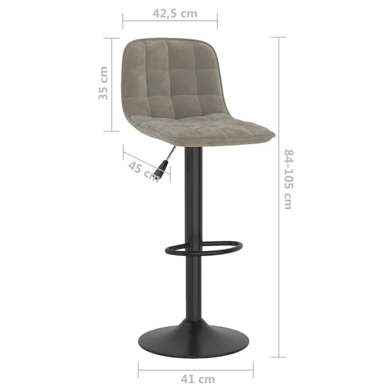 Lot de 2 tabourets de bar chaises hautes en velours gris clair base en acier chromé DEC029699