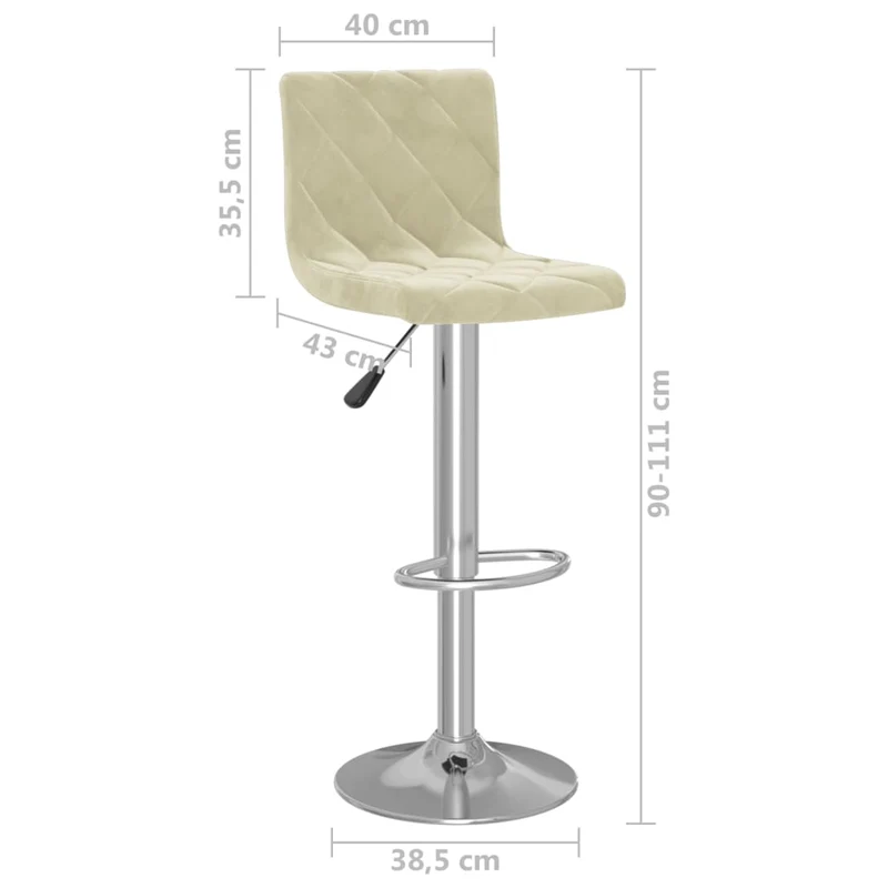 Lot de 2 tabourets de bar chaises hautes en velours crème cadre en acier DEC029666
