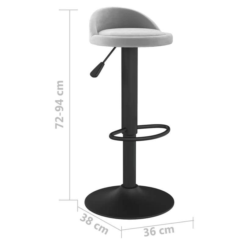 Tabouret de bar x1 chaise haute en velours gris clair et acier noir DEC029480