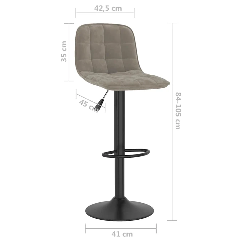 Tabouret de bar x1 chaise haute avec dossier en velours gris clair et acier noir DEC029477