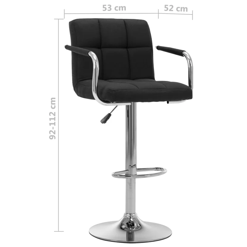 Tabouret de bar x1 chaise haute avec dossier et accoudoirs en tissu noir cadre en acier DEC029325