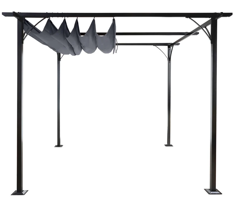 Pergola gazebo de jardin cadre stable 6cm + toit ouvrant 3x3m gris 04_0004108
