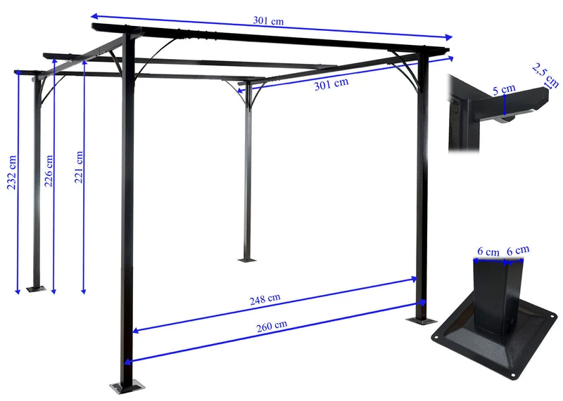 Pergola gazebo de jardin cadre stable 6cm + toit ouvrant 3x3m gris 04_0004108