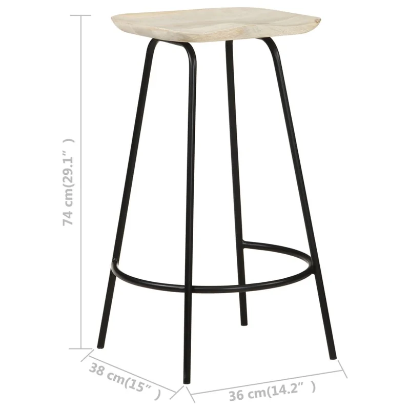 Lot de 4 tabourets de bar chaises hautes en bois de manguier et fer DEC029910