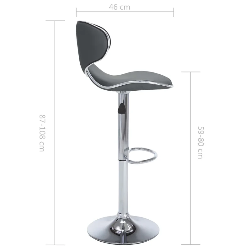 Lot de 2 tabourets de bar chaises hautes design moderne en PVC gris et acier DEC029737