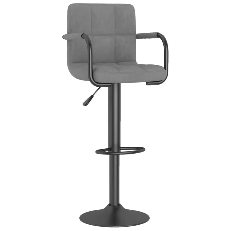 Lot de 2 tabourets de bar chaises hautes avec accoudoirs et dossier en velours gris clair et acier DEC029696