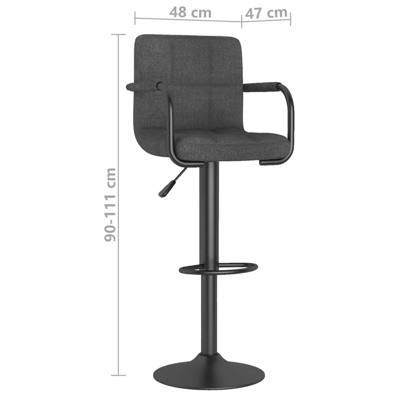 Tabouret de bar x1 chaise haute avec dossier et accoudoirs en tissu gris foncé et acier DEC029486