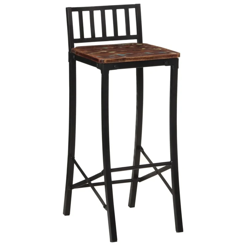 Tabourets de bar x4 chaises haute en bois de récupération multicolore DEC029415