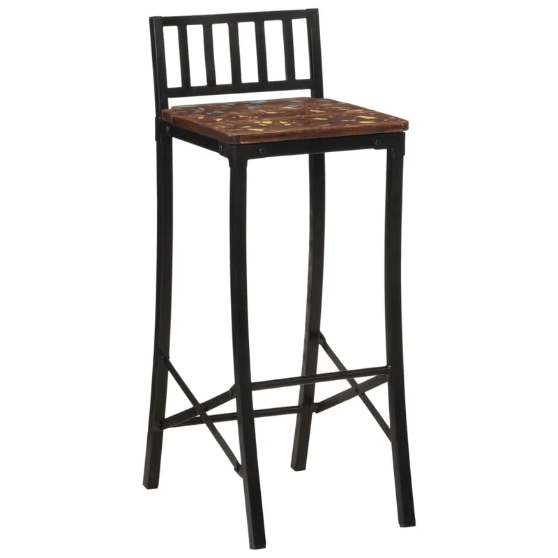 Tabourets de bar x4 chaises haute en bois de récupération multicolore DEC029415