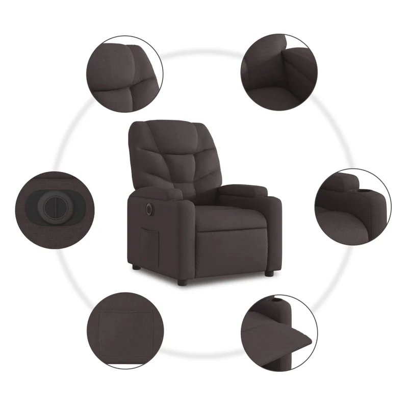 Fauteuil relax TV fonction de levage électrique très confortable en tissu marron foncé DEC028410