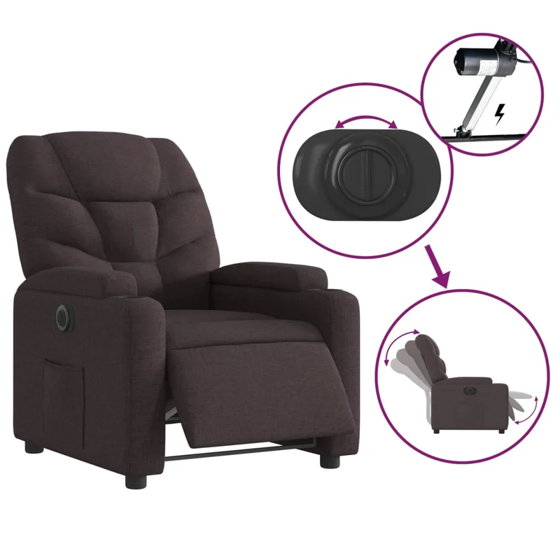 Fauteuil relax TV fonction d'inclinaison électrique très confortable en tissu marron foncé DEC028406