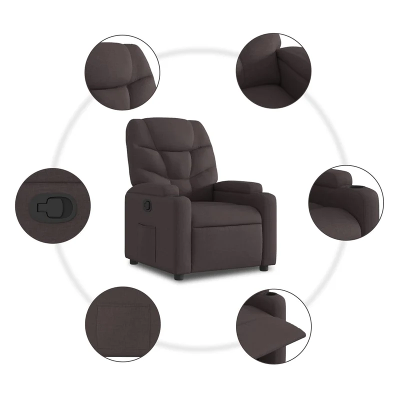 Fauteuil relax TV rembourrage confortable fonction d'inclinaison manuelle en tissu marron foncé DEC028015