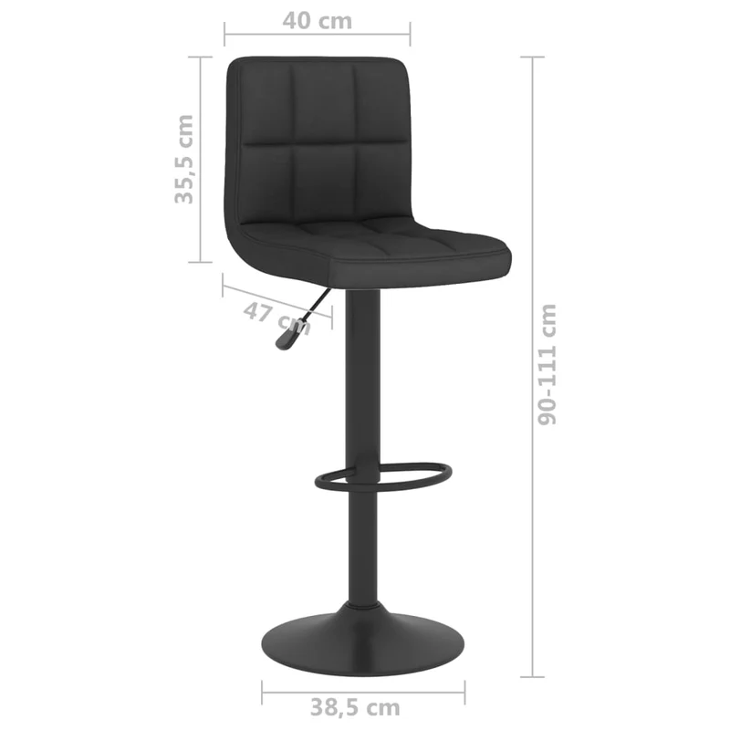 Lot de 2 tabourets de bar chaises hautes coutures carrées en tissu et acier noir DEC029814