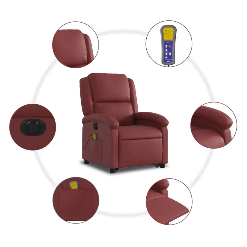 Fauteuil de relaxation fonction massage et inclinable en PVC rouge bordeaux DEC027829