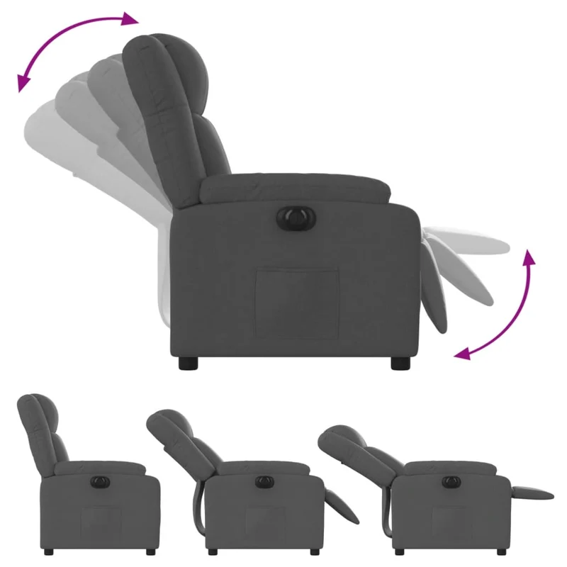 Fauteuil relax TV fonction d'inclinaison électrique très confortable en tissu gris foncé DEC028340