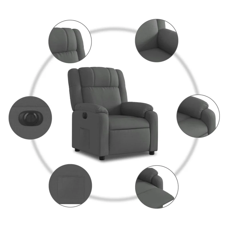 Fauteuil relax TV fonction d'inclinaison électrique très confortable en tissu gris foncé DEC028340