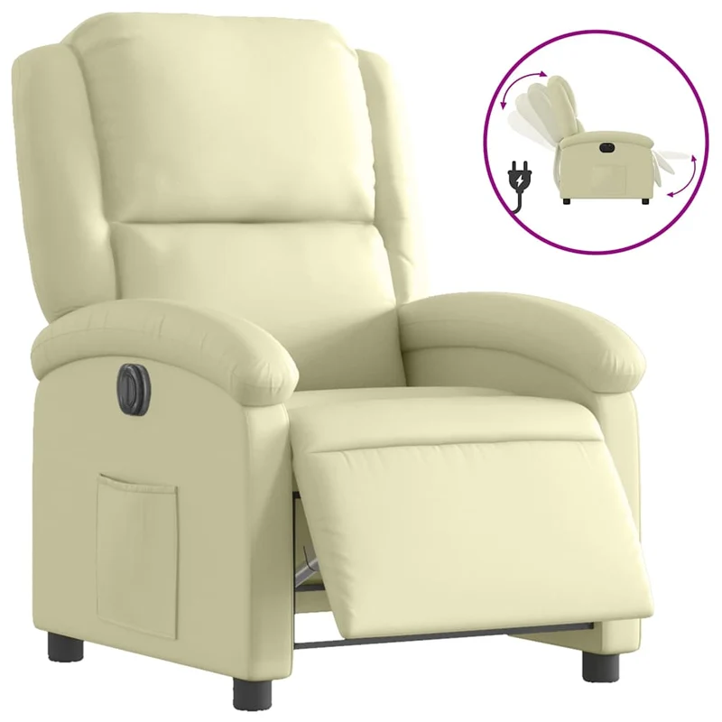 Fauteuil relax TV fonction de levage électrique très confortable en cuir véritable crème DEC028255