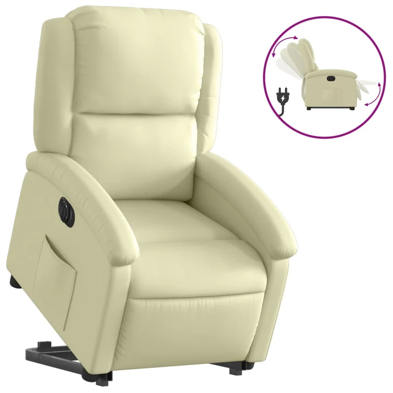 Fauteuil relax TV fonction de levage électrique très confortable en cuir véritable crème DEC028254