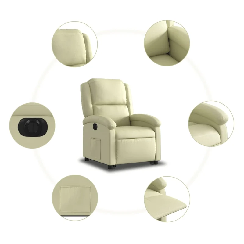 Fauteuil relax TV fonction de levage électrique très confortable en cuir véritable crème DEC028254
