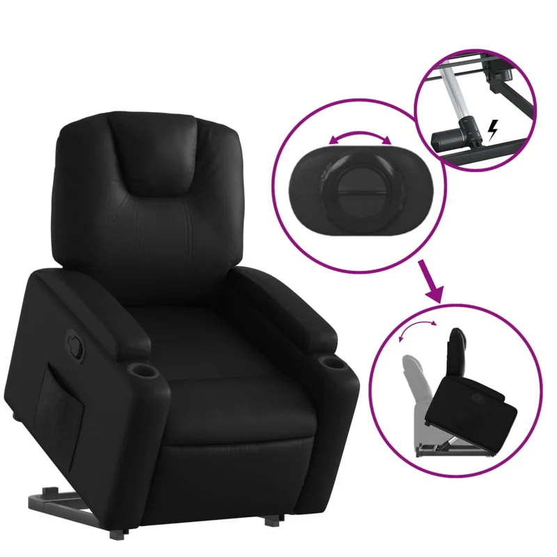 Fauteuil relax TV rembourrage confortable fonction de levage électrique en PVC noir DEC028077