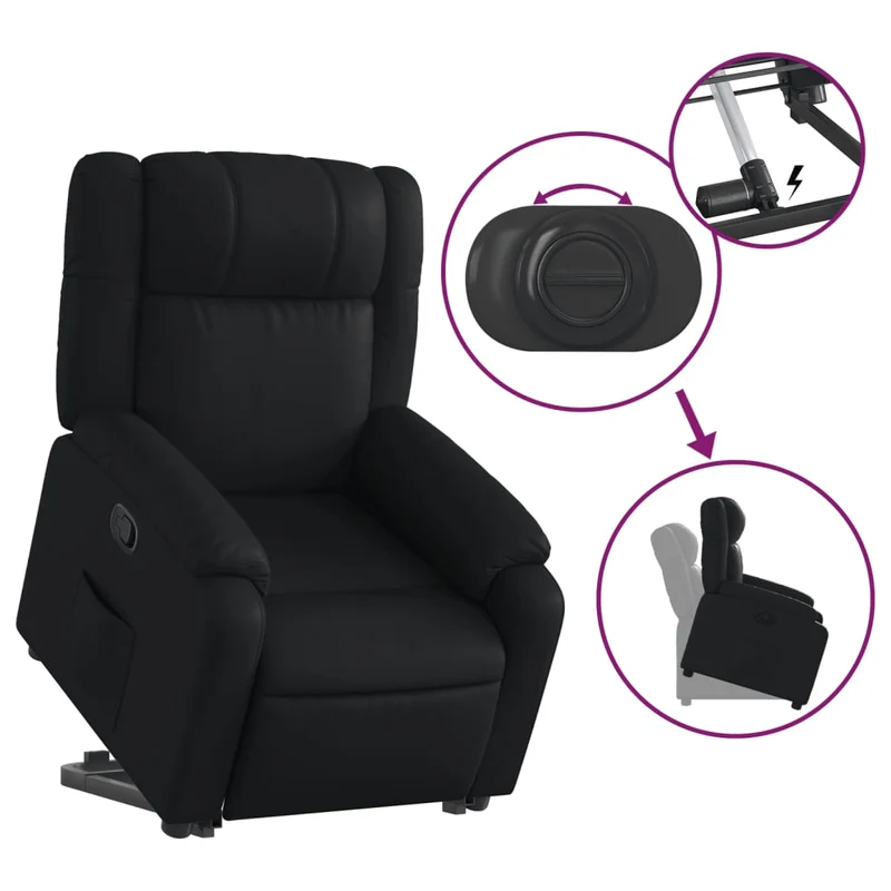 Fauteuil relax TV rembourrage confortable fonction de levage électrique en PVC noir DEC028076