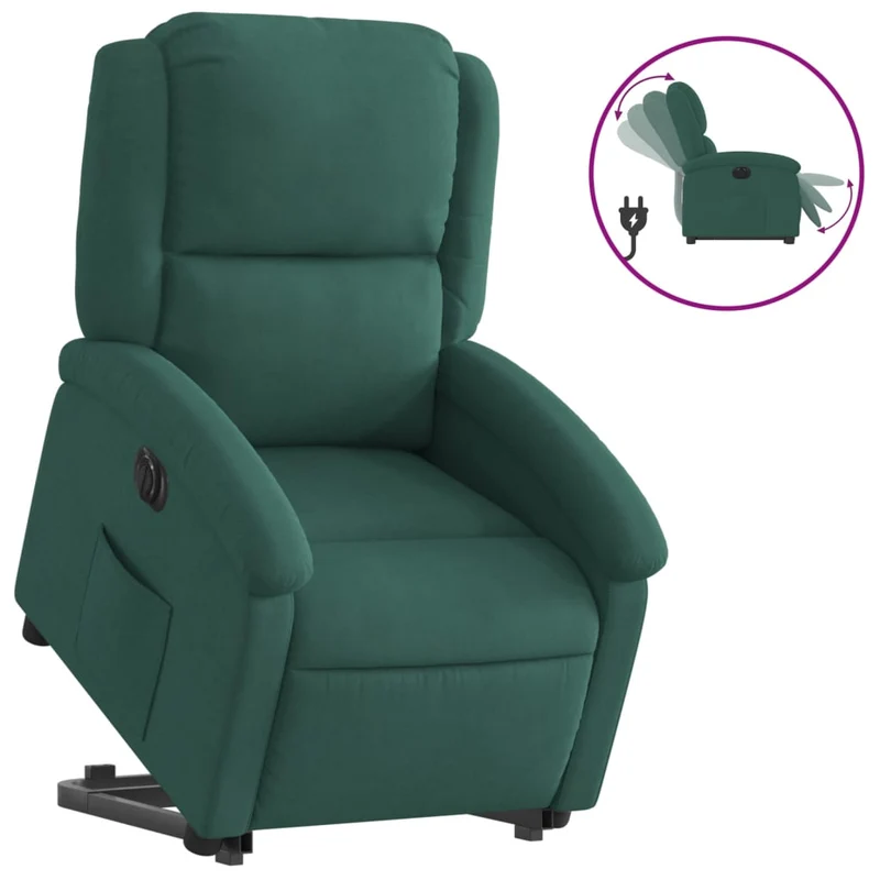 Fauteuil relax TV fonction de levage électrique très confortable en velours vert foncé DEC028612