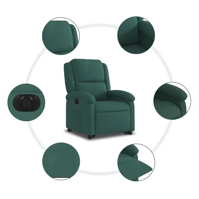 Fauteuil relax TV fonction de levage électrique très confortable en velours vert foncé DEC028612